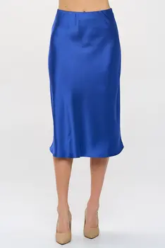 Solid Satin Midi Skirt
