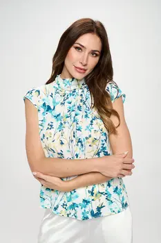 Made in USA Floral Print Short Sleeve Top with Back Tie