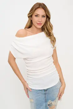Textured Off the Shoulder Top with Ruched Detail