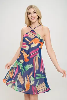 Print Halter neck Swing Dress