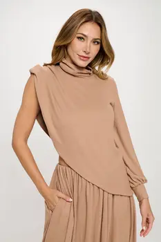 Made in USA Knit Asymmetrical One Sleeve Mock neck Top