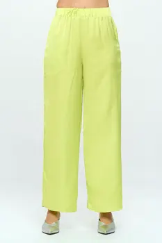 Stretch Satin Pants w/ Elastic Waist and Pocket