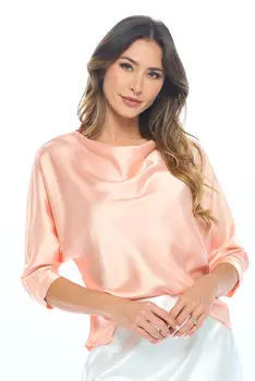 Satin Vibrant Cowl neck 3/4 Sleeve Top