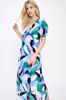 Abstract Print V neck Midi Dress
