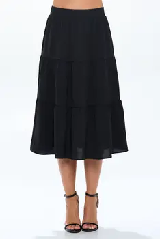 Solid Tiered Midi Skirt with Pockets