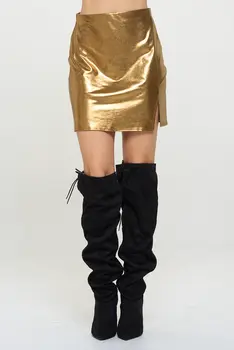 Metallic Mini Skirt with Slit
