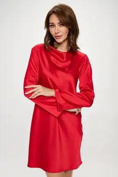 Satin Cowl Neck Long Sleeve Dress