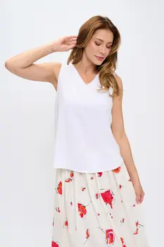 Linen Solid V neck Sleeveless Top