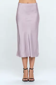 Solid Stretch Satin Midi Skirt