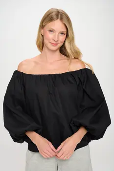 Heavy Cotton Poplin Versatile Top with Puff Sleeve