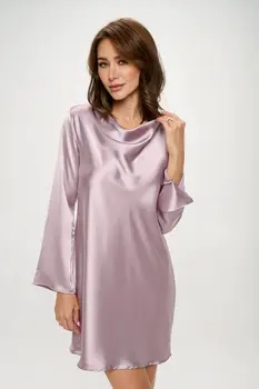 Satin Cowl Neck Long Sleeve Dress