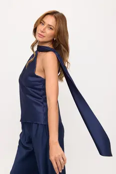 One Shoulder Satin Top w Scarf Detail