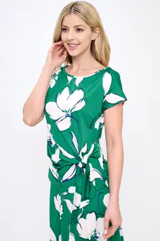 Flower Print Short Sleeve Top with Side Knot Detail