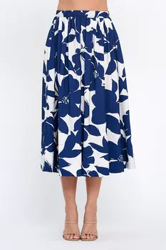 Floral Print Flowy Midi Skirt with Pockets