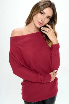 Burgundy Brushed Knit Off the Shoulder Top