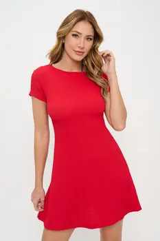 Textured Short Sleeve Round neck Swing Dress