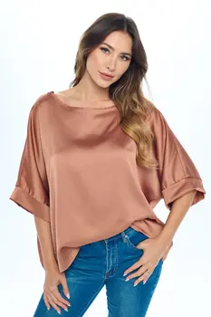 Stretch Satin Solid Round neck Oversize Top