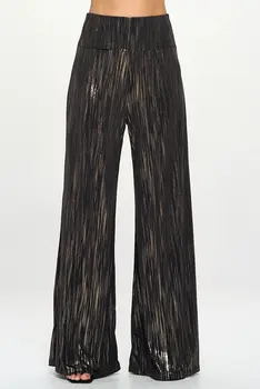 Wide Leg Pants with Gold Foil Detail