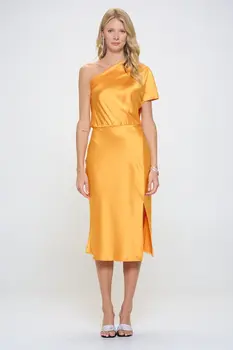 Stretch Satin One Shoulder Dress