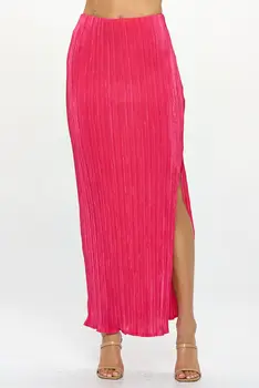 Plisse Maxi Skirt with Slit