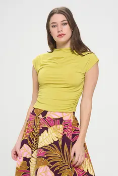 Mock neck Short Sleeve Ruched Crop Top