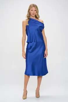 Dropped Shoulder Long Sleeve Satin Top