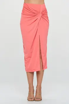 Midi Skirt with Front Knot and Slit