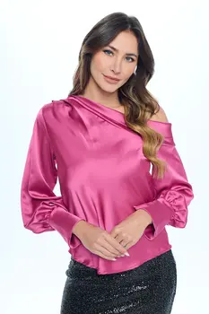 Dropped Shoulder Long Sleeve Satin Top