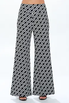 Knit Print Wide Leg Pants with Thick Waistband