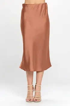 Solid Satin Midi Skirt