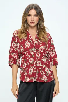 Floral Print V neck Kimono Top
