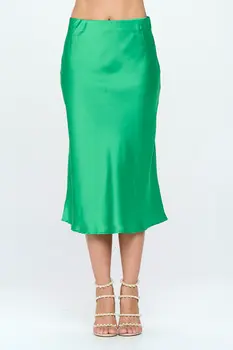 Solid Satin Midi Skirt