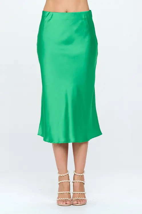 Solid Satin Midi Skirt