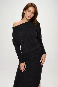 Knit Charcoal Maxi Dress with Dolman Sleeve
