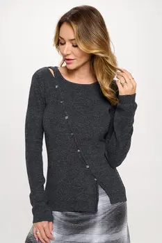 Knit Asymmetrical Button Front Long Sleeve Sweater