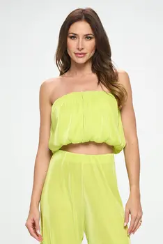 Vibrant Plisse Tube Crop Top