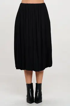 Knit Balloon Style Midi Skirt with Pockets