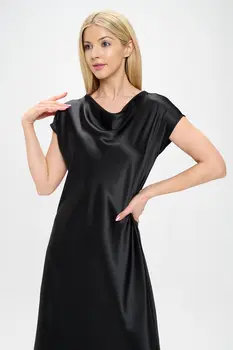 Solid Satin Cowl Neck Maxi Dress