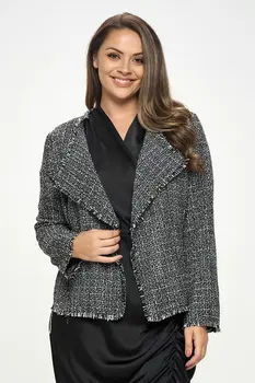 Open Front Blazer Cardigan with Frayed Hem
