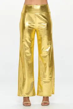 Metallic Wide Leg Pants with Thick Waistband