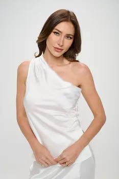 Silky Satin One Shoulder Ruched Top