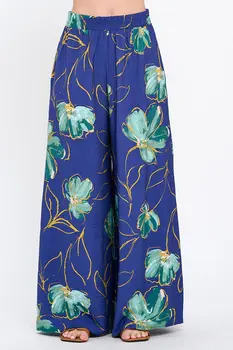 Floral Print Wide Leg Pants with Pockets