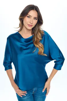Satin Vibrant Cowl neck 3/4 Sleeve Top