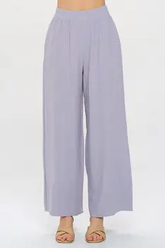 Solid Linen Wide Leg Pants with Pockets