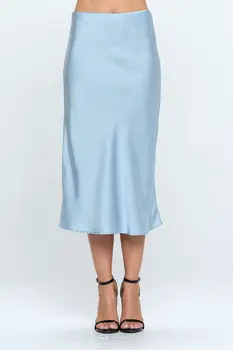 Solid Stretch Satin Midi Skirt