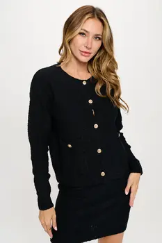 Knit Long Sleeve Cardigan Top and Skirt Set