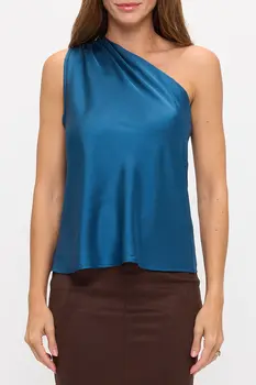 One Shoulder Satin Top w Scarf Detail