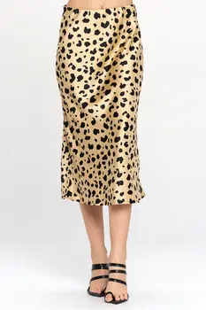 ANIMAL PRINT SATIN MIDI SKIRT