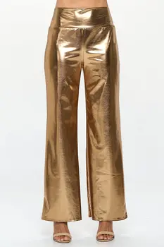 Metallic Wide Leg Pants with Thick Waistband