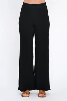 Textured Wide Leg Pants with Elastic Waistband